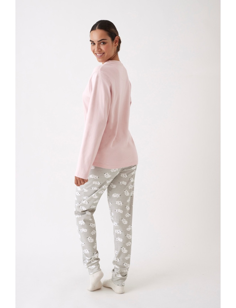 Pyjama dame longues manches PROMISE "Ours" N20122 - Rose
