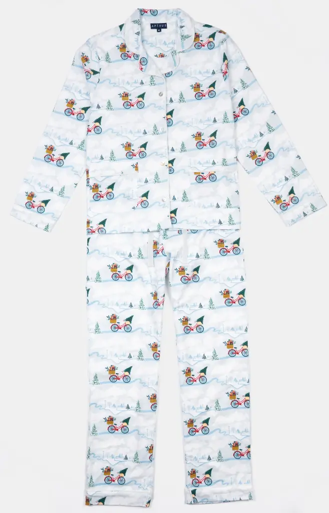 Pyjama long femme boutonné 100%coton pilou ARTHUR PPF - Blanc NOELH24