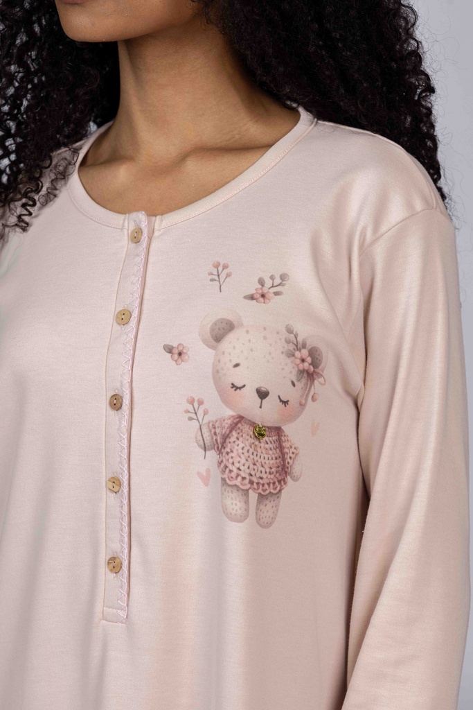 Chemise de nuit dame MIRA 8451MW - Rose imp Ourson Fleur 02