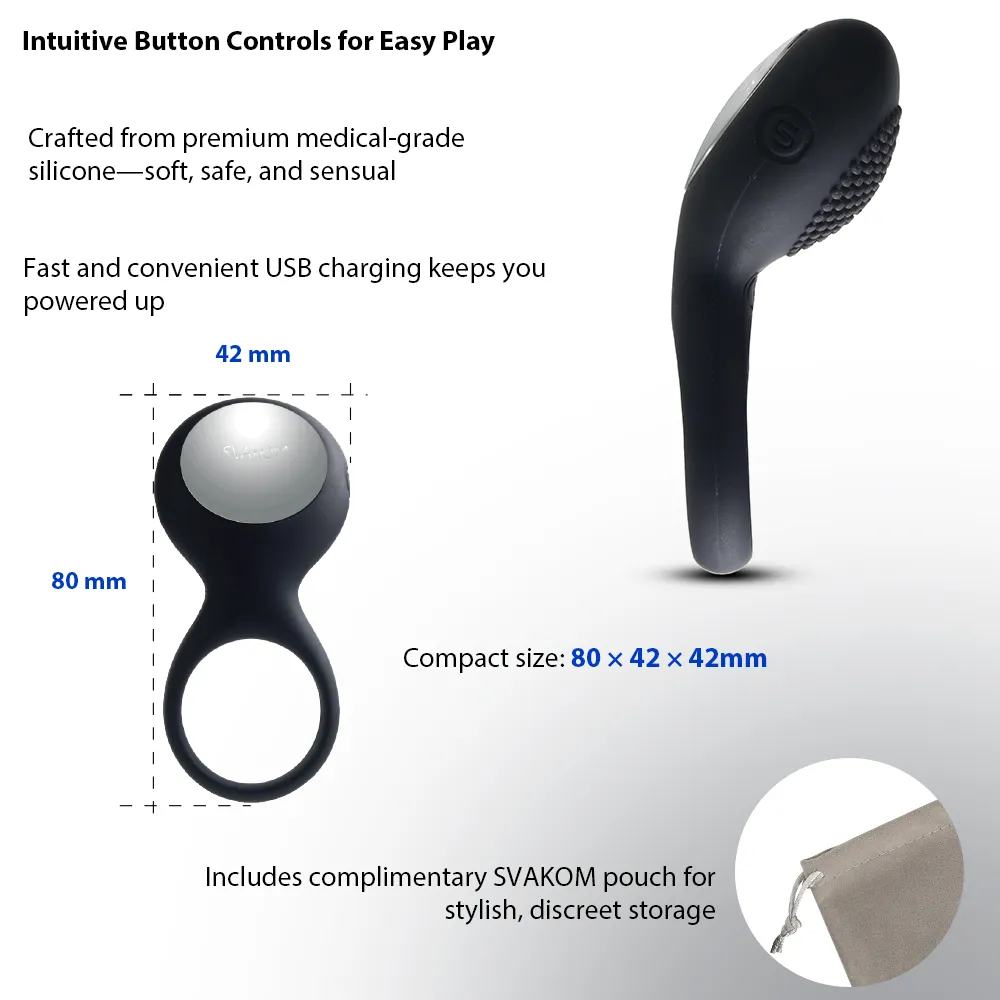 Anneau pénien vibrant SVAKOM "Tyler" - Noir