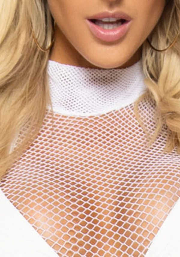 Mini robe sexy à col montant en résille ultra fine LEG AVENUE 86799 - Blanc 002