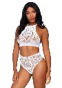 Top sexy dentelle lanières & string - 2 pièces - LEG AVENUE 81552 - Blanc 002