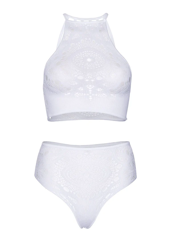 Top sexy dentelle lanières & string - 2 pièces - LEG AVENUE 81552 - Blanc 002