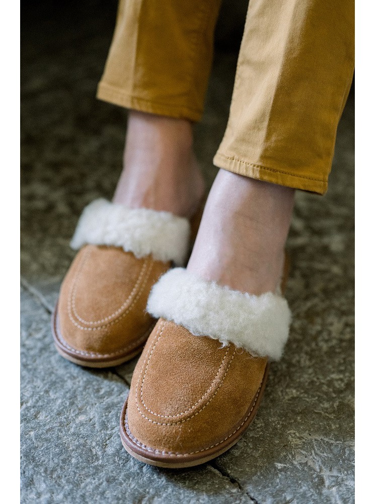 Pantoufles fourrées avec talon DIRECT TANNERIE "PZ23" - Camel 