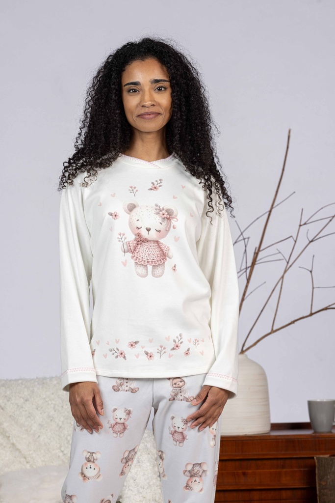 Pyjama long dame MIRA 8450MW - Rose imp Ourson Fleur 02