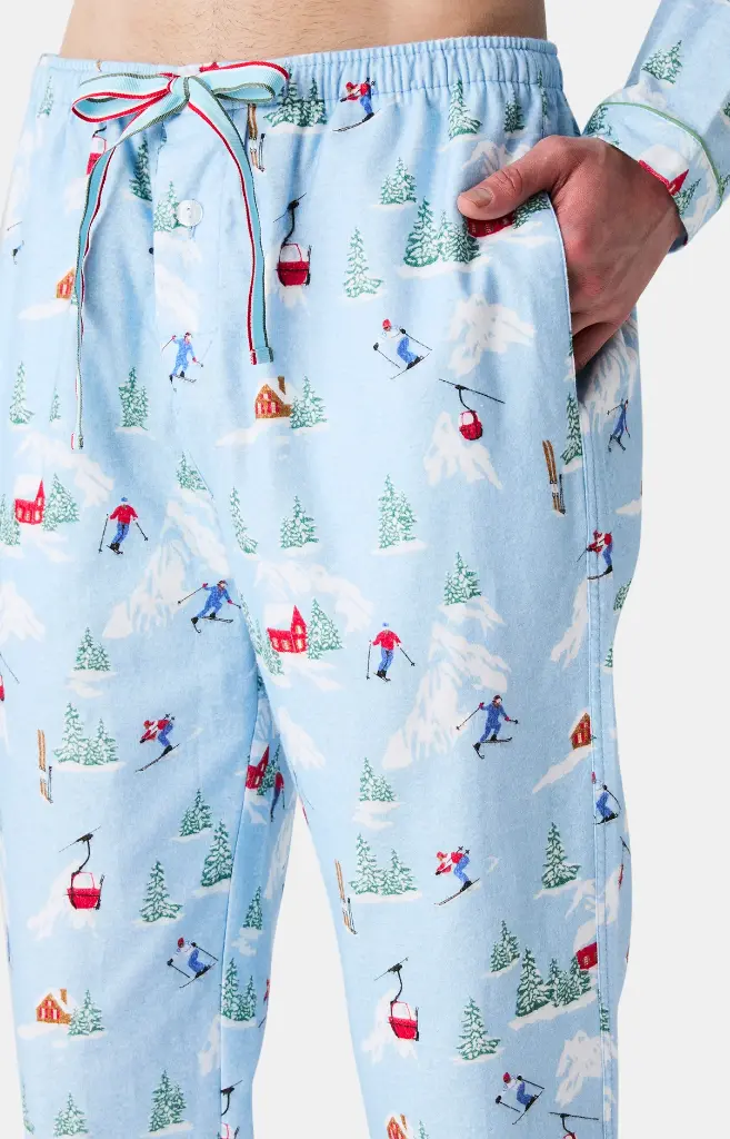 Pyjama long homme boutonné en pilou ARTHUR "Noël en Altitude" PLC - Ciel NOELH25