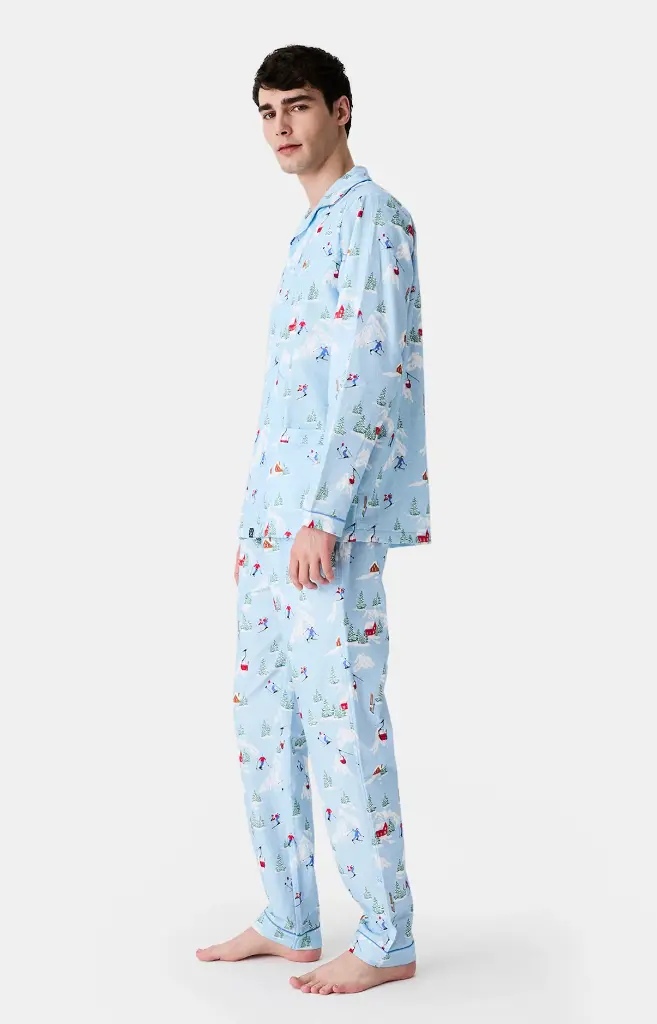Pyjama long homme boutonné en pilou ARTHUR "Noël en Altitude" PLC - Ciel NOELH25