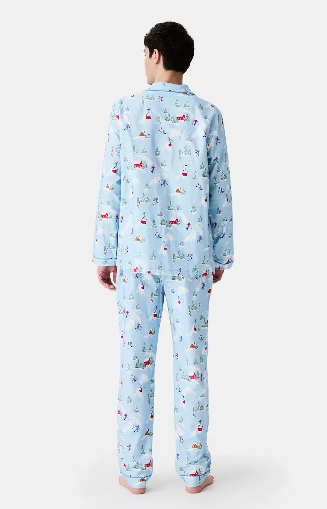 Pyjama long homme boutonné en pilou ARTHUR "Noël en Altitude" PLC - Ciel NOELH25