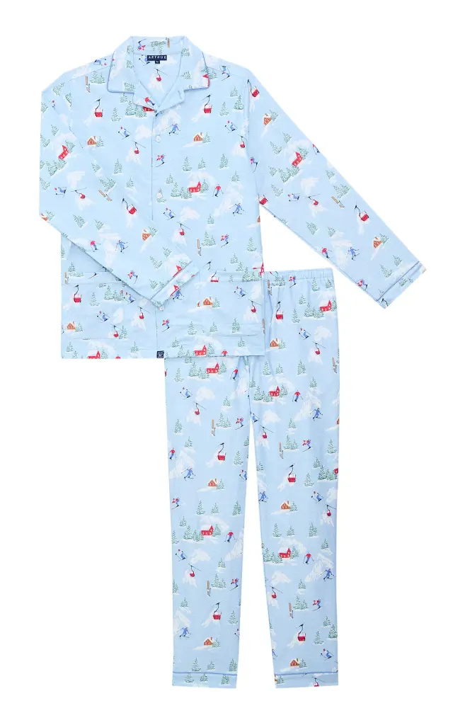 Pyjama long homme boutonné en pilou ARTHUR "Noël en Altitude" PLC - Ciel NOELH25