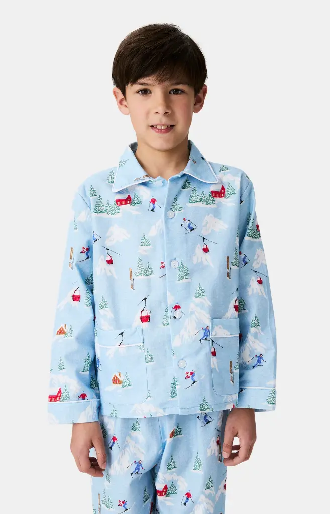 Pyjama long enfant boutonné ARTHUR "Noël en Altitude" PYE - Ciel NOELH25