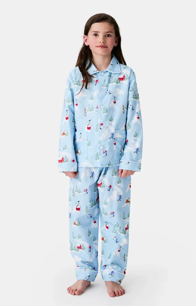 Pyjama long enfant boutonné ARTHUR "Noël en Altitude" PYE - Ciel NOELH25