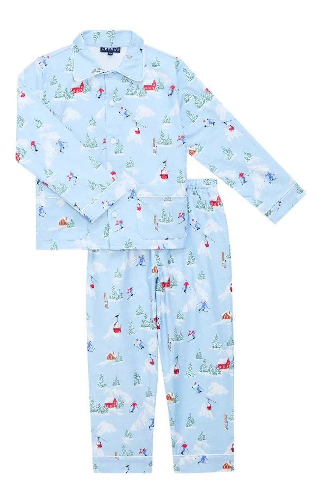 Pyjama long enfant boutonné ARTHUR "Noël en Altitude" PYE - Ciel NOELH25