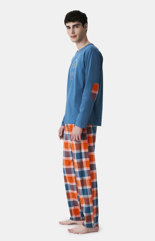 Pyjama long homme coton ARTHUR "Descente de Lit" BOS - Bleu Vert FREDH25
