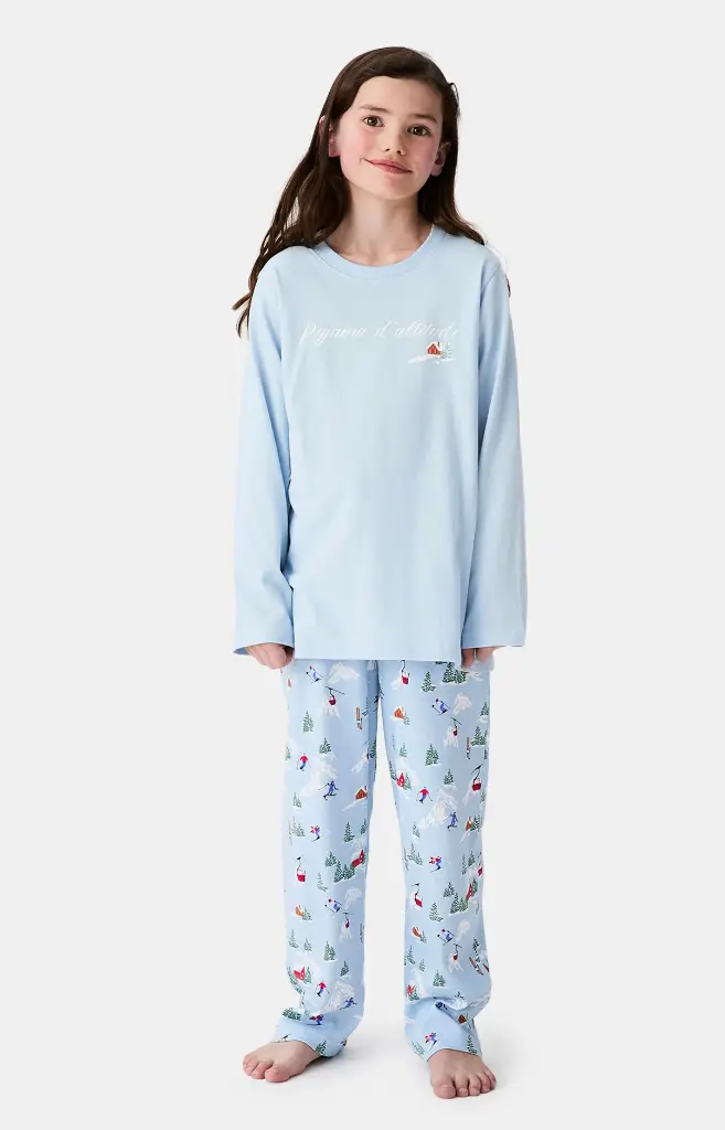 Pyjama long enfant boutonné ARTHUR "Noël en Altitude" LUK -  Ciel NOELH25