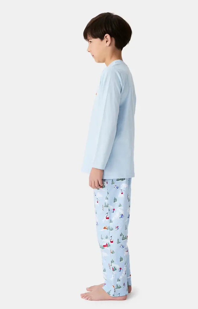 Pyjama long enfant boutonné ARTHUR "Noël en Altitude" LUK -  Ciel NOELH25