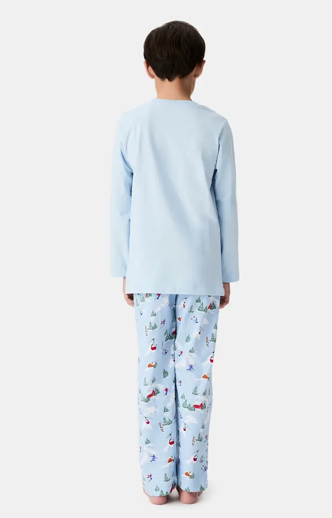 Pyjama long enfant boutonné ARTHUR "Noël en Altitude" LUK -  Ciel NOELH25