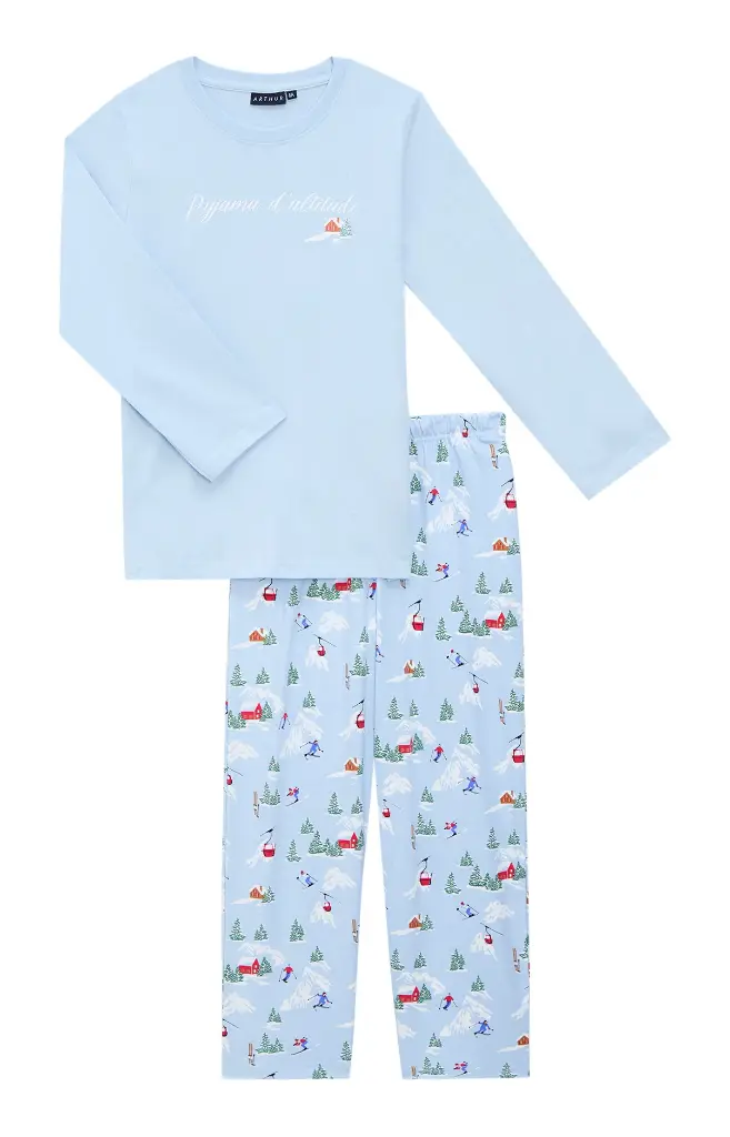 Pyjama long enfant boutonné ARTHUR "Noël en Altitude" LUK -  Ciel NOELH25