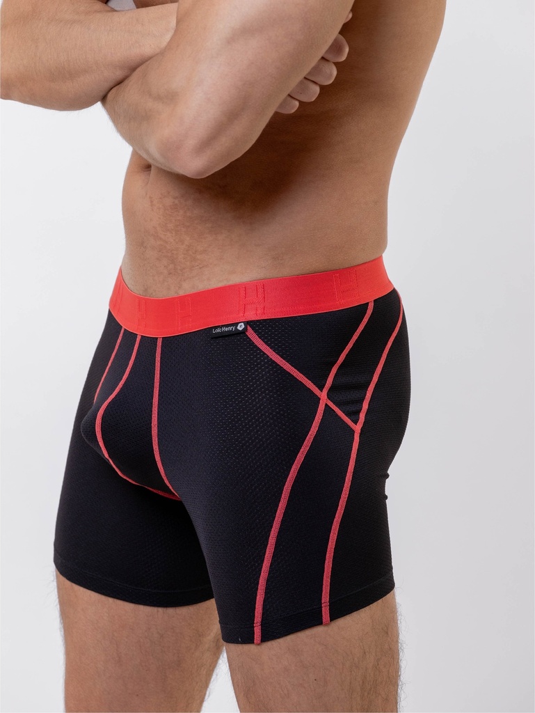 Boxer homme de sport microfibre avec maintien intérieur LOIC HENRY "Sport" KBS002R - Red Black