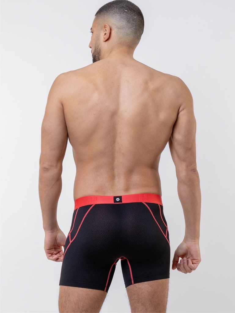 Boxer homme de sport microfibre avec maintien intérieur LOIC HENRY "Sport" KBS002R - Red Black