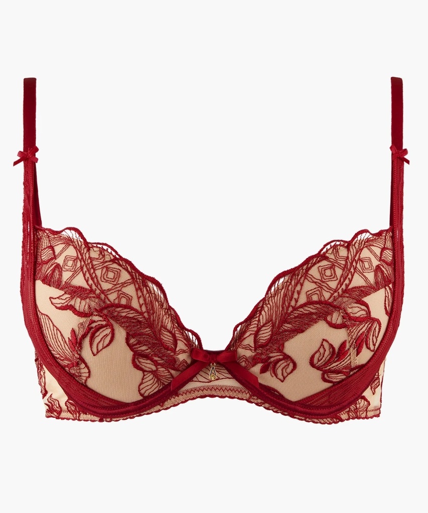 Soutien-gorge armature push-up coussinet AUBADE "Fleur de Tattoo" TB18 - Rouge Ecrin