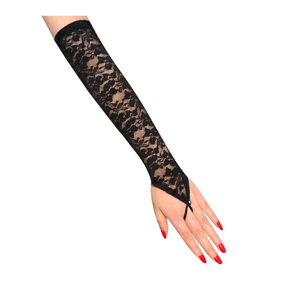 Mitaines avec motif floral extra long CROSSGEARX "Nessa" - Noir 001 