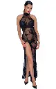 Robe longue en tulle avec fente NOIR HANDMADE F239