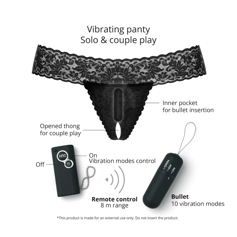 Bullet vibrant télécommandé & string fendu LOVE TO LOVE "Secret Panty" - Black Onix