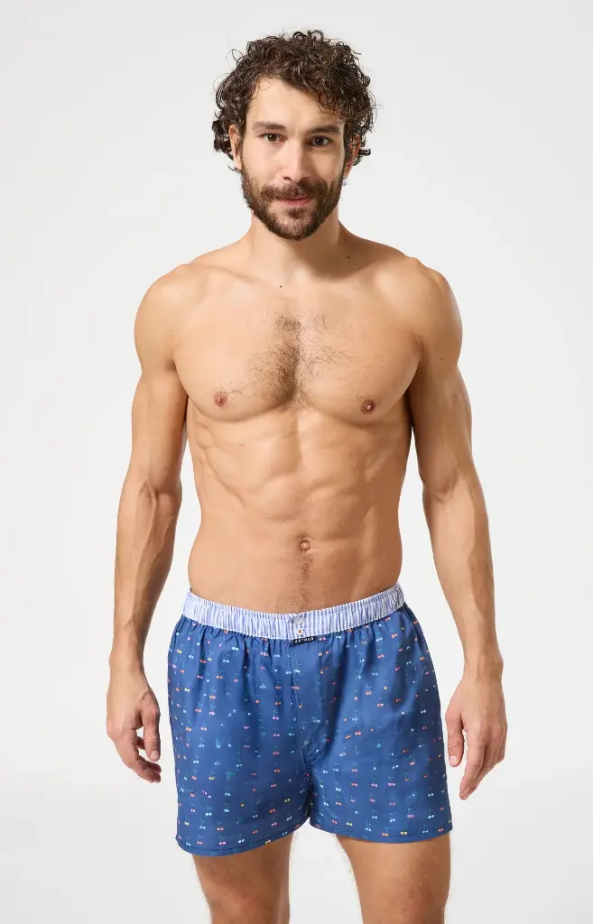 Caleçon américain homme avec maintien 100% coton bio ARTHUR "Le Club" CSP - Marine 
Cerises 1202E26