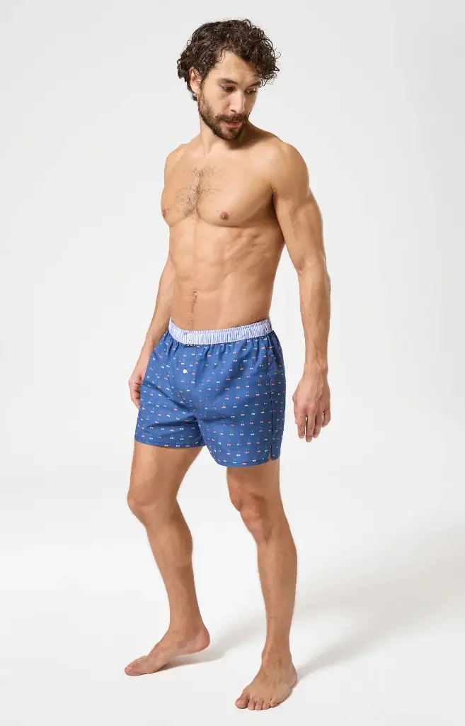 Caleçon américain homme avec maintien 100% coton bio ARTHUR "Le Club" CSP - Marine 
Cerises 1202E26