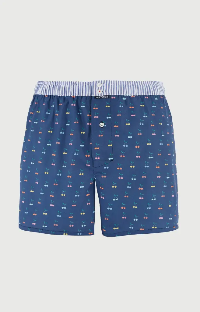 Caleçon américain homme avec maintien 100% coton bio ARTHUR "Le Club" CSP - Marine 
Cerises 1202E26