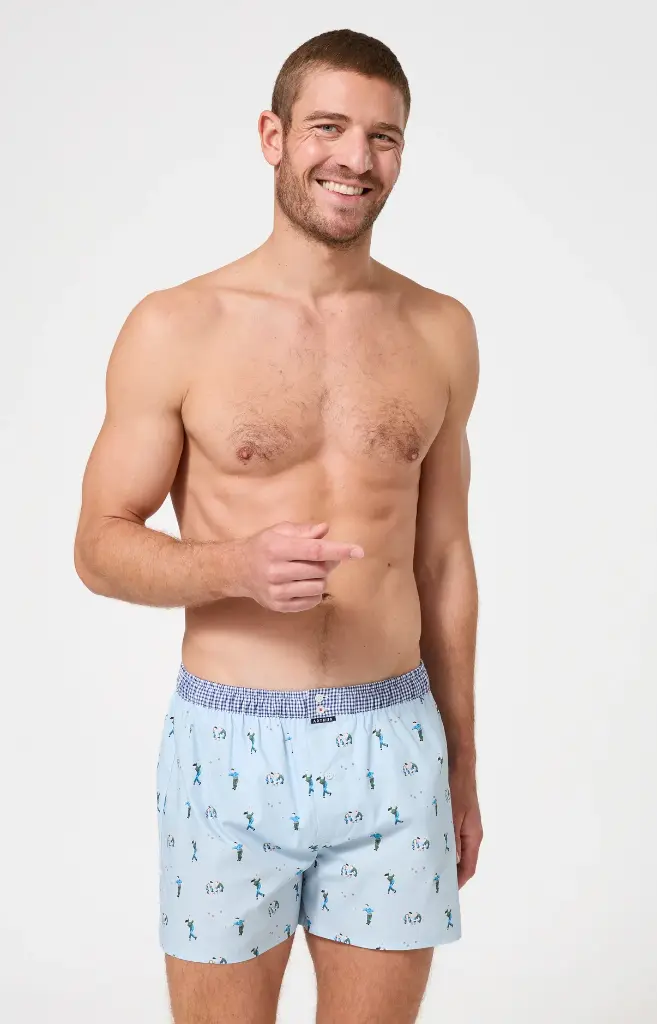 Caleçon américain homme avec maintien 100% coton bio ARTHUR "Le Club" CSP - Ciel Pétanque 1214E26