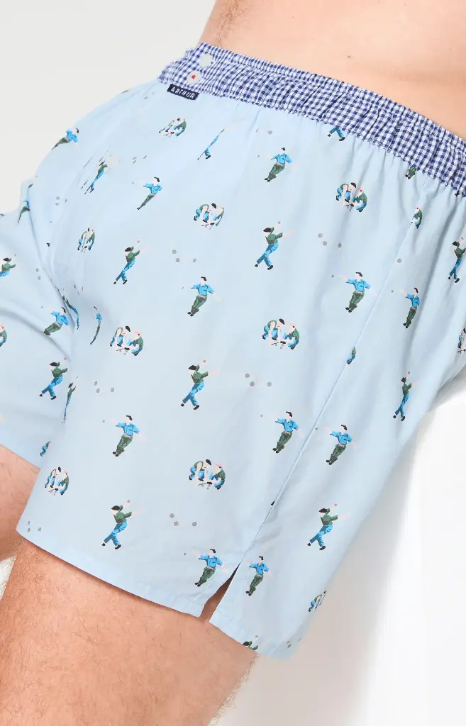 Caleçon américain homme avec maintien 100% coton bio ARTHUR "Le Club" CSP - Ciel Pétanque 1214E26