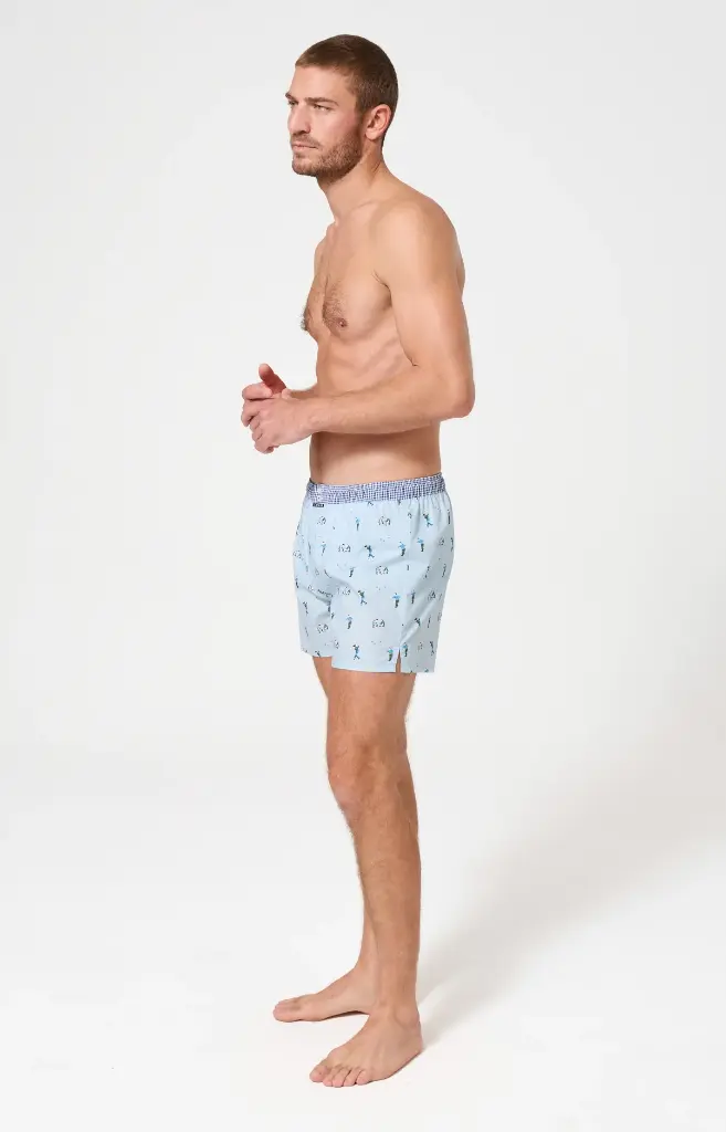 Caleçon américain homme avec maintien 100% coton bio ARTHUR "Le Club" CSP - Ciel Pétanque 1214E26