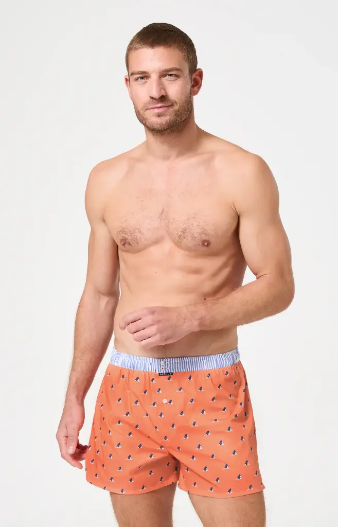 Caleçon américain homme avec maintien 100% coton bio ARTHUR "Le Club" CSP -  Orange Les Dents de l'Amour 1220E26