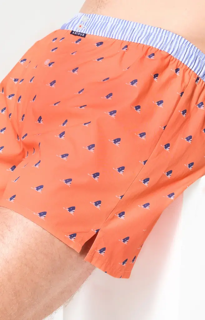 Caleçon américain homme avec maintien 100% coton bio ARTHUR "Le Club" CSP -  Orange Les Dents de l'Amour 1220E26