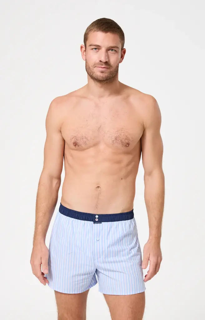 Caleçon américain homme avec maintien 100% coton bio ARTHUR "Le Club" CSP - Bleu PMT0013