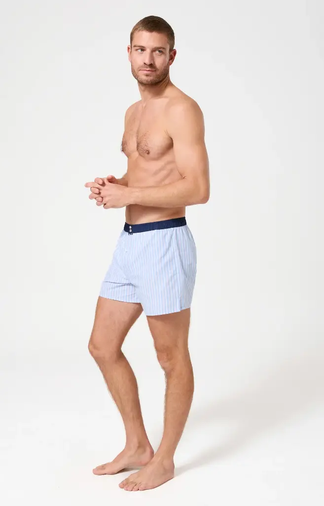 Caleçon américain homme avec maintien 100% coton bio ARTHUR "Le Club" CSP - Bleu PMT0013