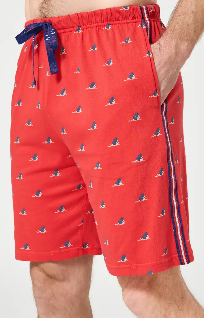 Pyjama short homme 100% coton bio ARTHUR "Les Dents de l'Amour" PAU - Rouge REQUE26