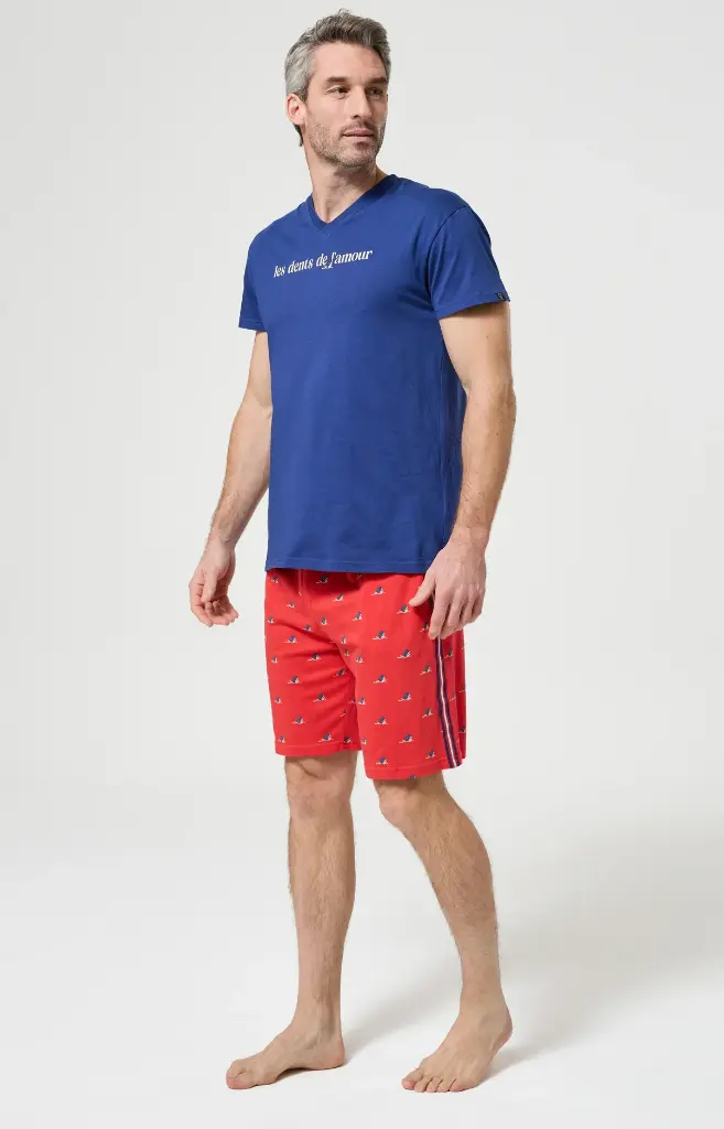 Pyjama short homme 100% coton bio ARTHUR "Les Dents de l'Amour" PAU - Rouge REQUE26