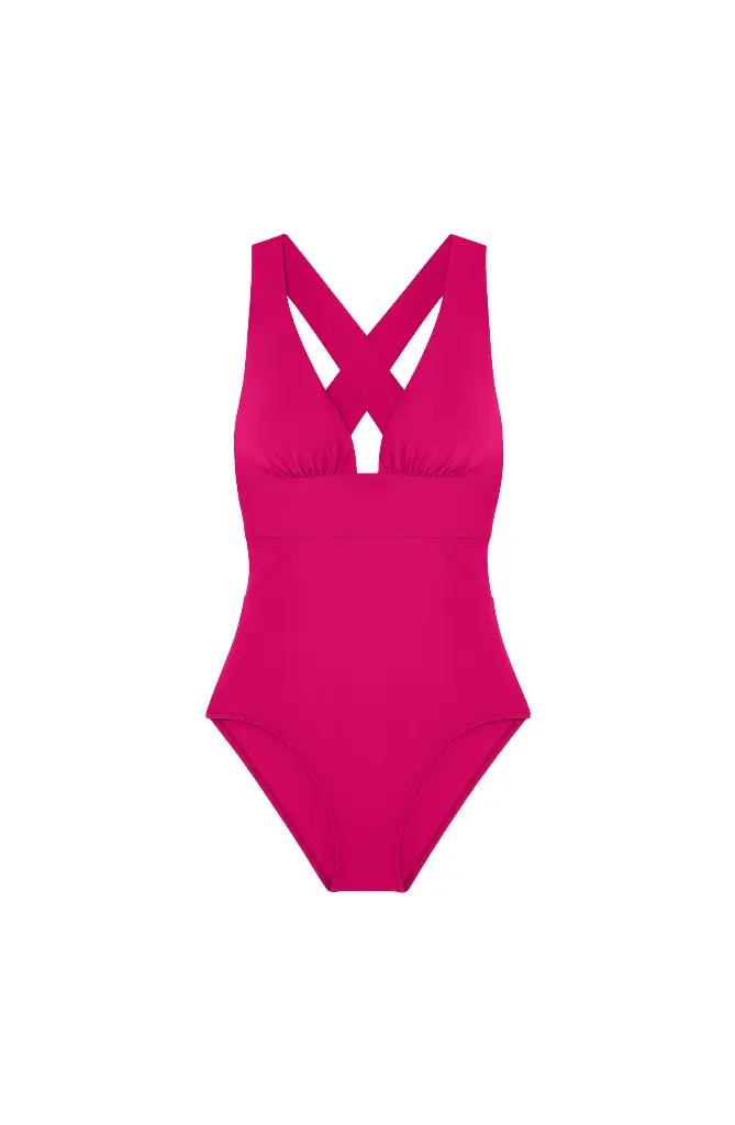 Maillot triangle croisé dans le dos PAIN DE SUCRE "Capri 61" - Framboise 
