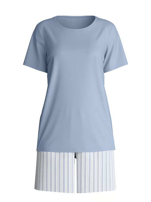Pyjama short dame 100% coton CALIDA "Stiped Dreams" 44757 - Aura Blue 395