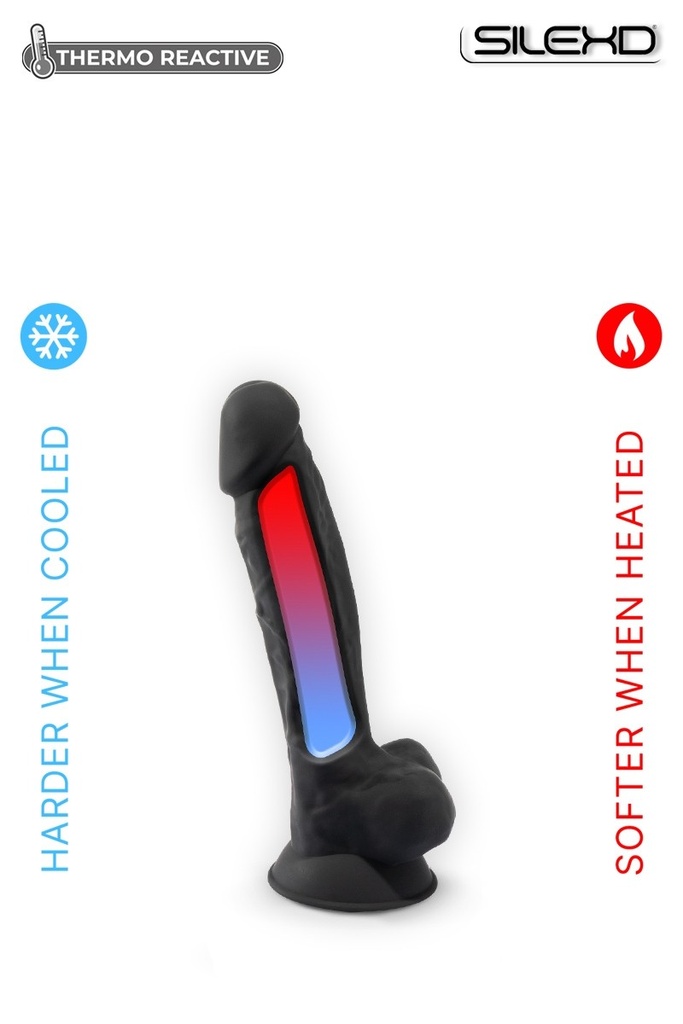 Godemichet réaliste ventouse avec testicules SILEXD "Thermo Réactive Modèle 1" SD220291NB - Noir 17,75cm x 3,8cm