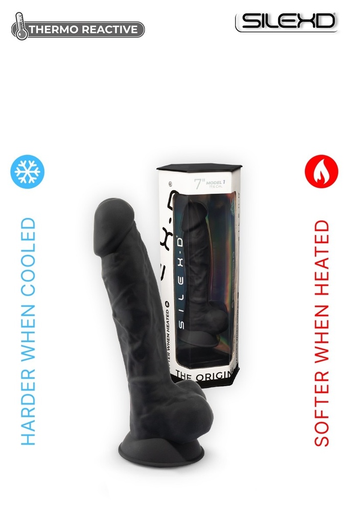 Godemichet réaliste ventouse avec testicules SILEXD "Thermo Réactive Modèle 1" SD220291NB - Noir 17,75cm x 3,8cm