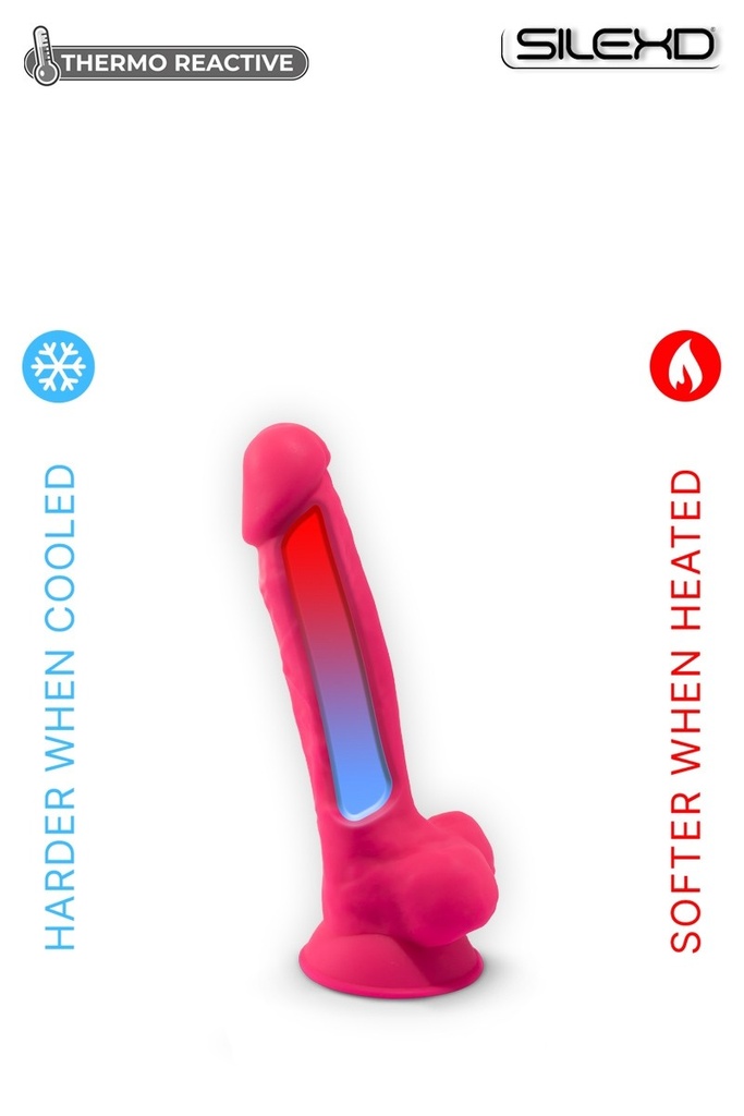 Godemichet réaliste ventouse avec testicules SILEXD "Thermo Réactive Modèle 1" SD220215NB - Rose 17,75cm x 3,8cm