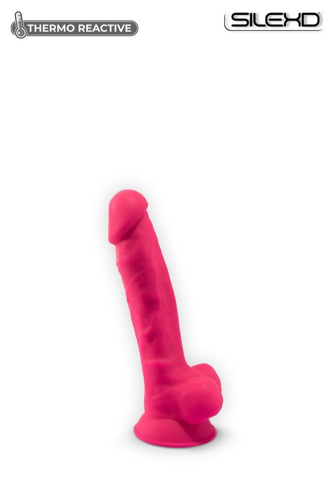 Godemichet réaliste ventouse avec testicules SILEXD "Thermo Réactive Modèle 1" SD220215NB - Rose 17,75cm x 3,8cm