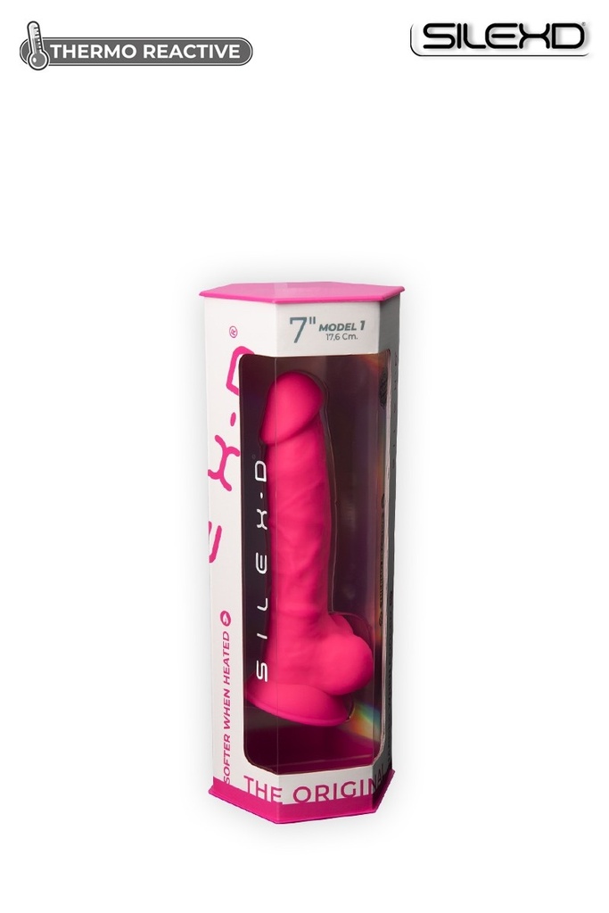 Godemichet réaliste ventouse avec testicules SILEXD "Thermo Réactive Modèle 1" SD220215NB - Rose 17,75cm x 3,8cm