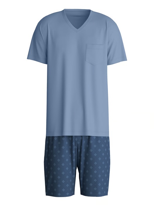 Pyjama short homme 100% coton CALIDA "Relax Imprint" 47187 - Coronet Blue 469
