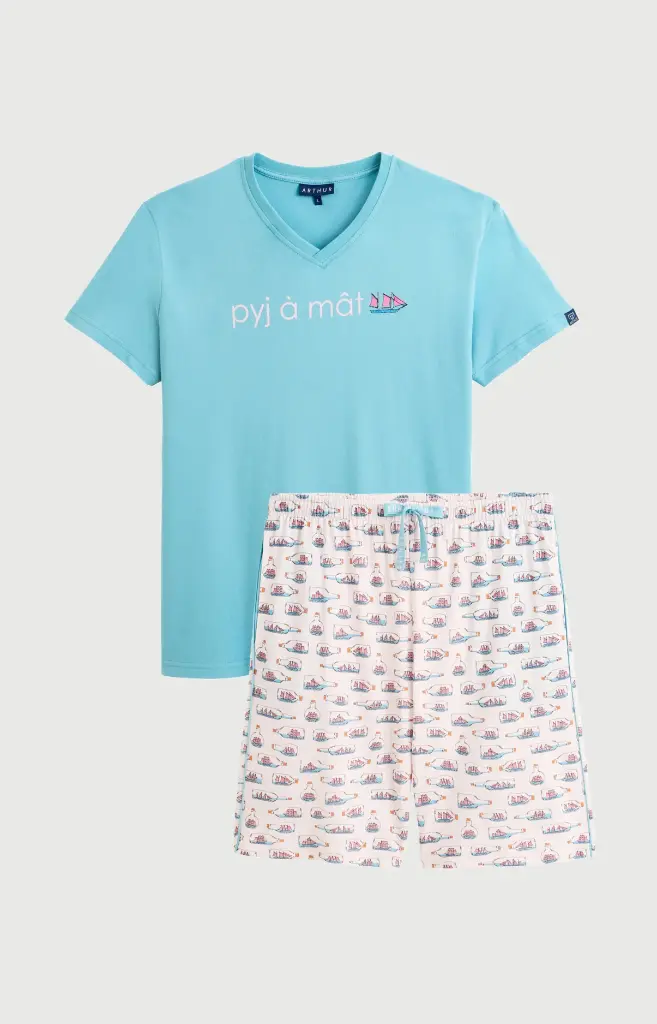 Pyjama short homme 100% coton bio ARTHUR "Pyj à Mât" PAU - Nude BOUTE26