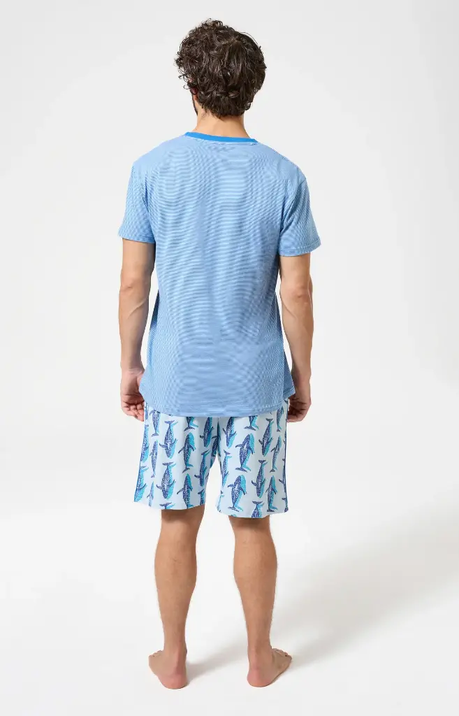Pyjama short homme 100% coton bio ARTHUR "Pacifique" PAU - Bleu WALEE26