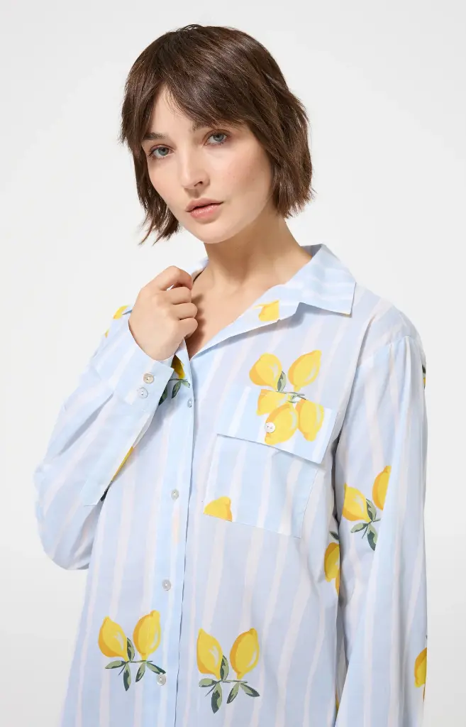 Chemise de nuit femme boutonnée ARTHUR "Lemon Chérie" PAV - Glace LEMOE26
